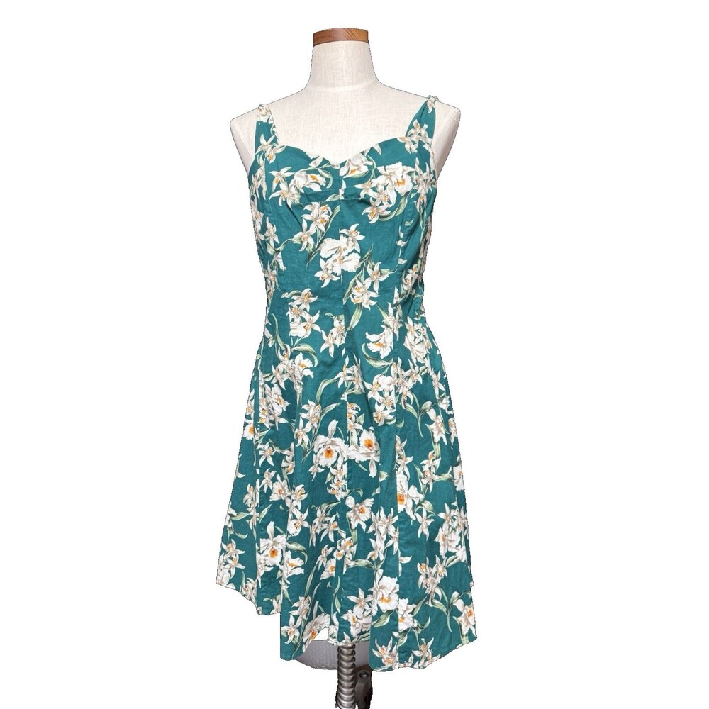 Vintage Royal Creations Teal Floral Hawaiian Sundress Size XL Fit Flare Pinup